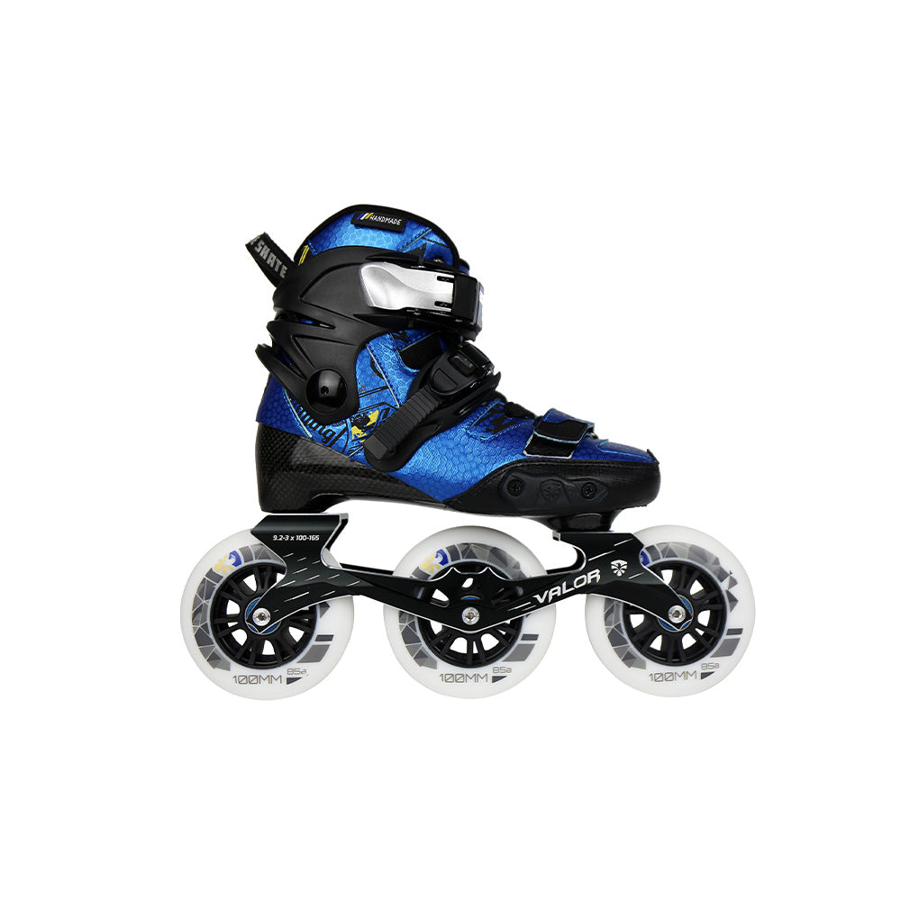 Complete inline skate equipped with FlyingEagle VALOR 3×100mm wheel frame for kids slalom racing, urban and freestyle fitness skating