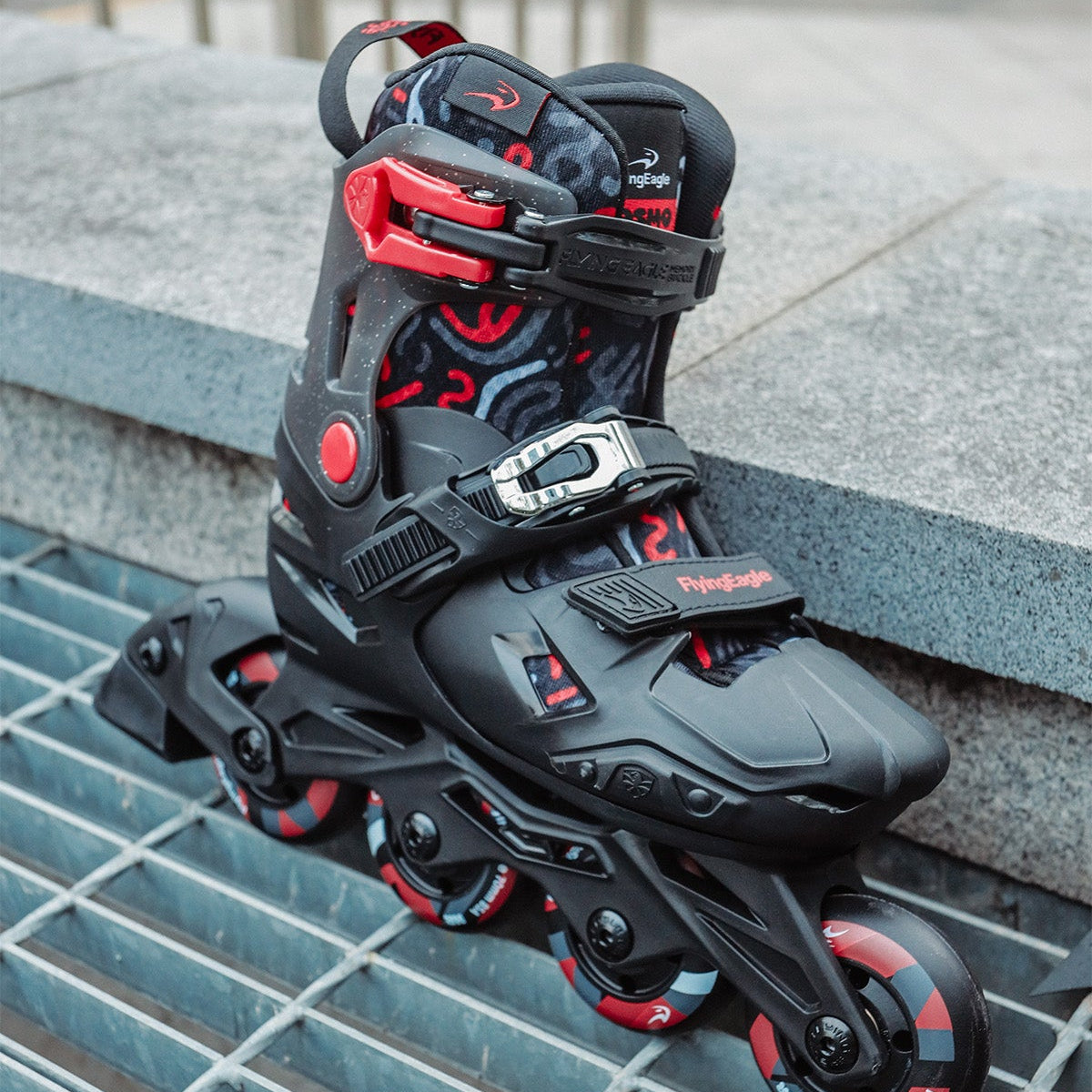 Black FlyingEagle S3 COSMO adjustable kids inline skates 4 wheels design