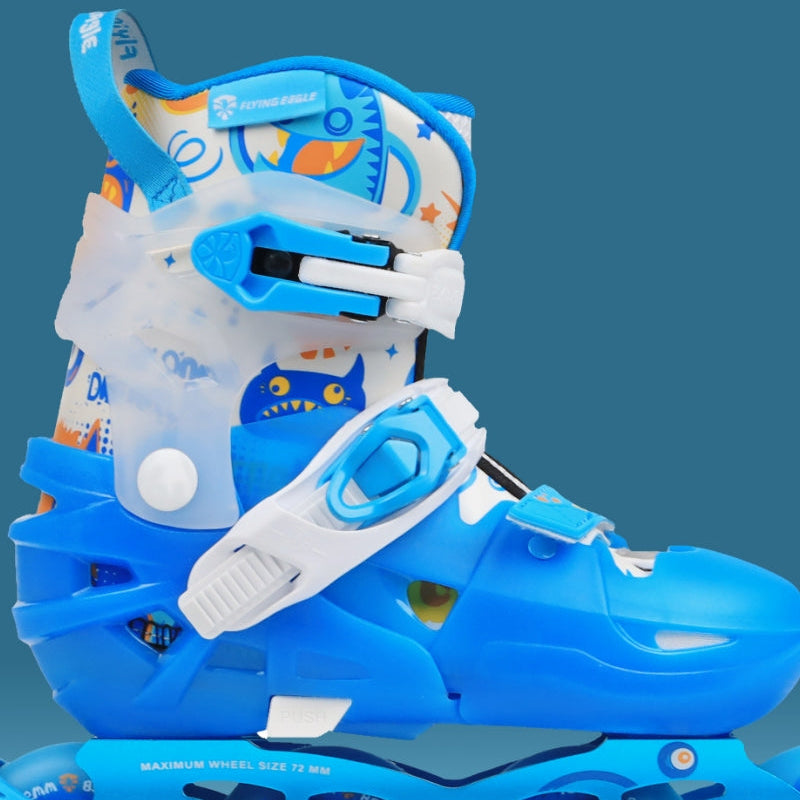 Comfortable FlyingEagle L6 Lumos kid inline skates with Smart memory buckle and toe strap.