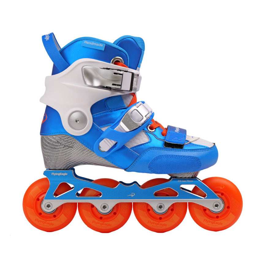 FlyingEagle DRIFT Jr blue and orange kids skates, carbon shell for slalom and freestyle skating
