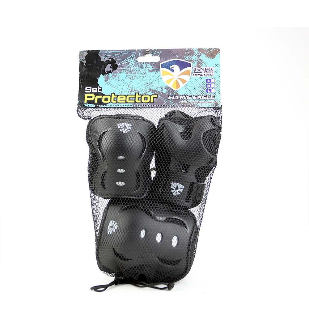 Shock resistant FlyingEagle V5 black pad set to safeguard joints during riding and skating