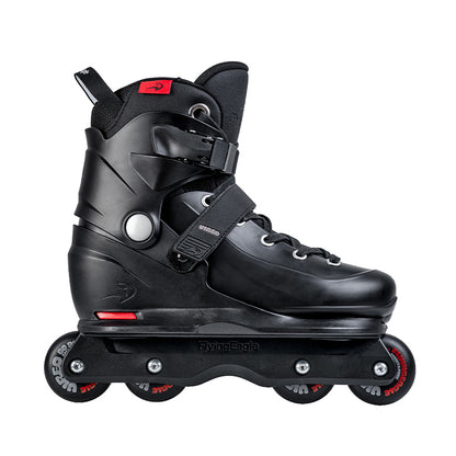 Black FlyingEagle VIREO aggressive skate, adjustable inline skates for kids and adults.