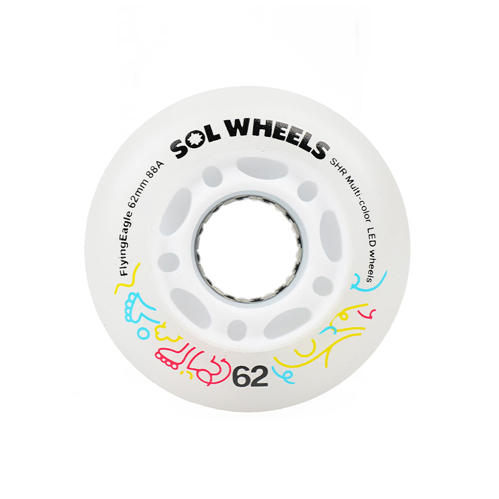 FlyingEagle SOL LED multicolor 62mm 88A high rebound milky PU self-lighting inline skate wheels