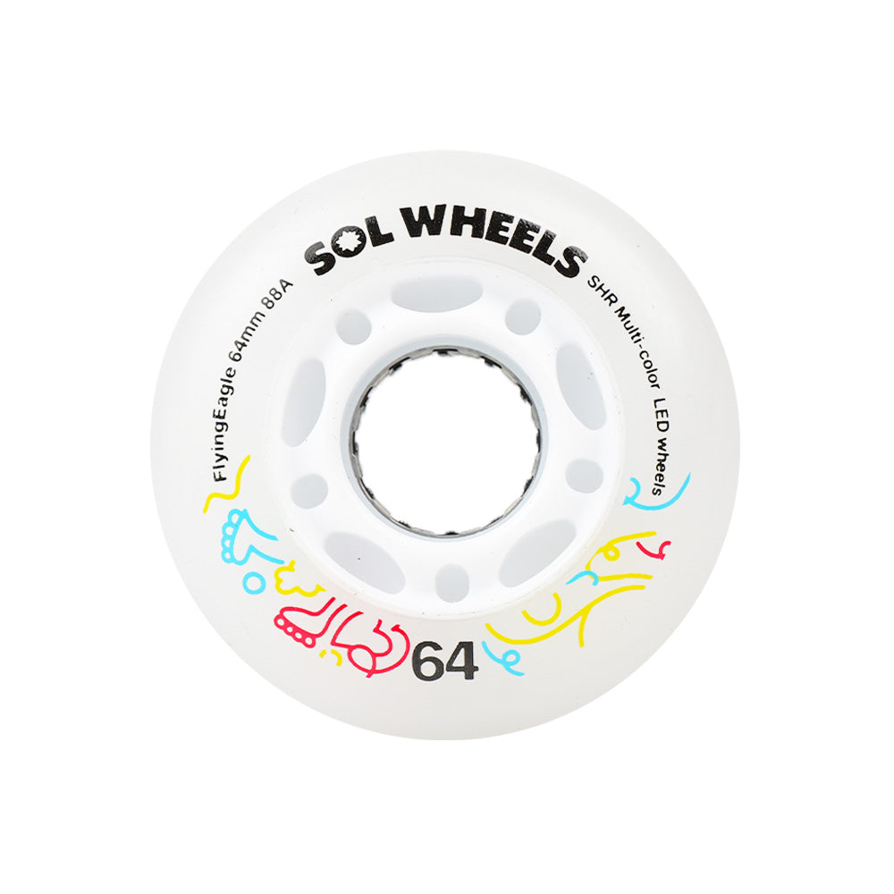 FlyingEagle SOL LED multicolor 64mm 88A PU wheels offering smooth riding for inline skating setups