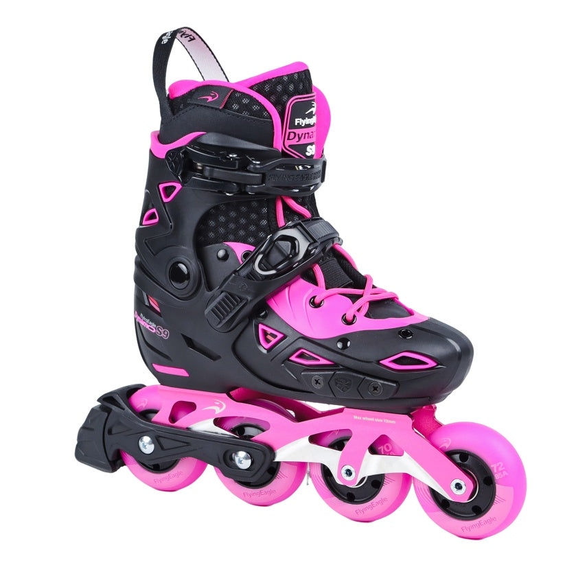 Black and Pink FlyingEagle S9S Dynamo kids skates, adjustable EU size 27 to 31