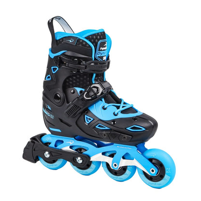 Black and blue FlyingEagle S9S Dynamo inline skates, durable hard shell boot for children