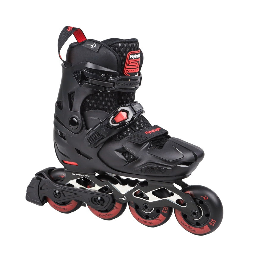 Black FlyingEagle S7 PRO NIMBUS skates, CNC aluminum frame with A brake