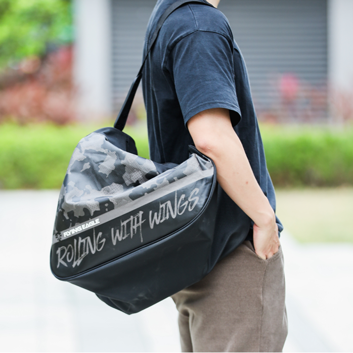 Roller skater using FlyingEagle CARRY BAG ventilated single shoulder skate bag