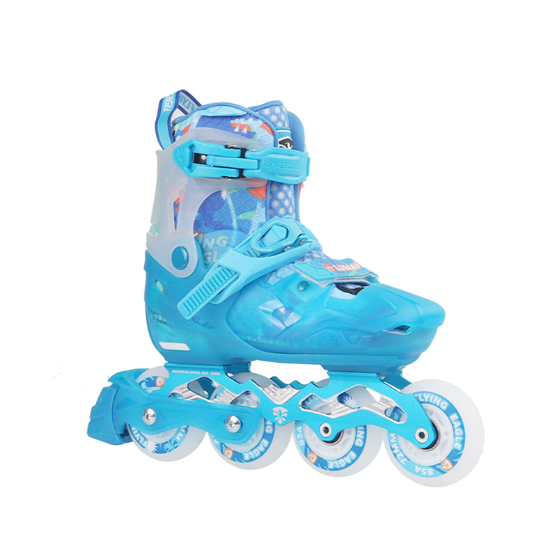 Size-adjustable kids inline skates FlyingEagle LUMAFLY EU 27-36 with eye-catching LED wheels