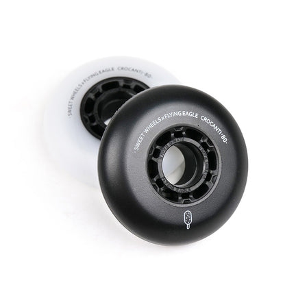 Flying Eagle Wheels CROCANTI ICE CREAM black bullet wheels mounted on inline skates for fast rigid sliding performance