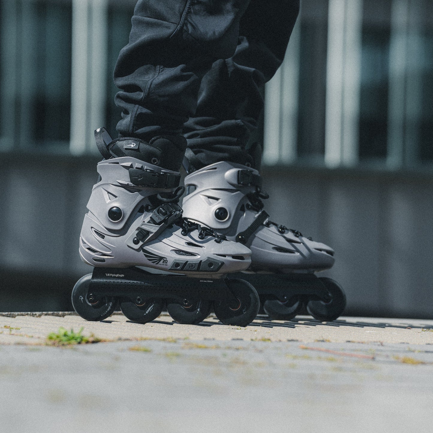 Adult skater fitted with FlyingEagle FALCON Pro titanium inline skate