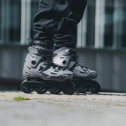 Adult skater fitted with FlyingEagle FALCON Pro titanium inline skate