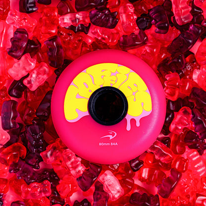 Pink FlyingEagle TAFFIES inline wheel, soft 84A formula, ideal for slalom skating and indoor training