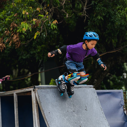 Child rollerblading on a ramp with FlyingEagle VIREO aggressive skates