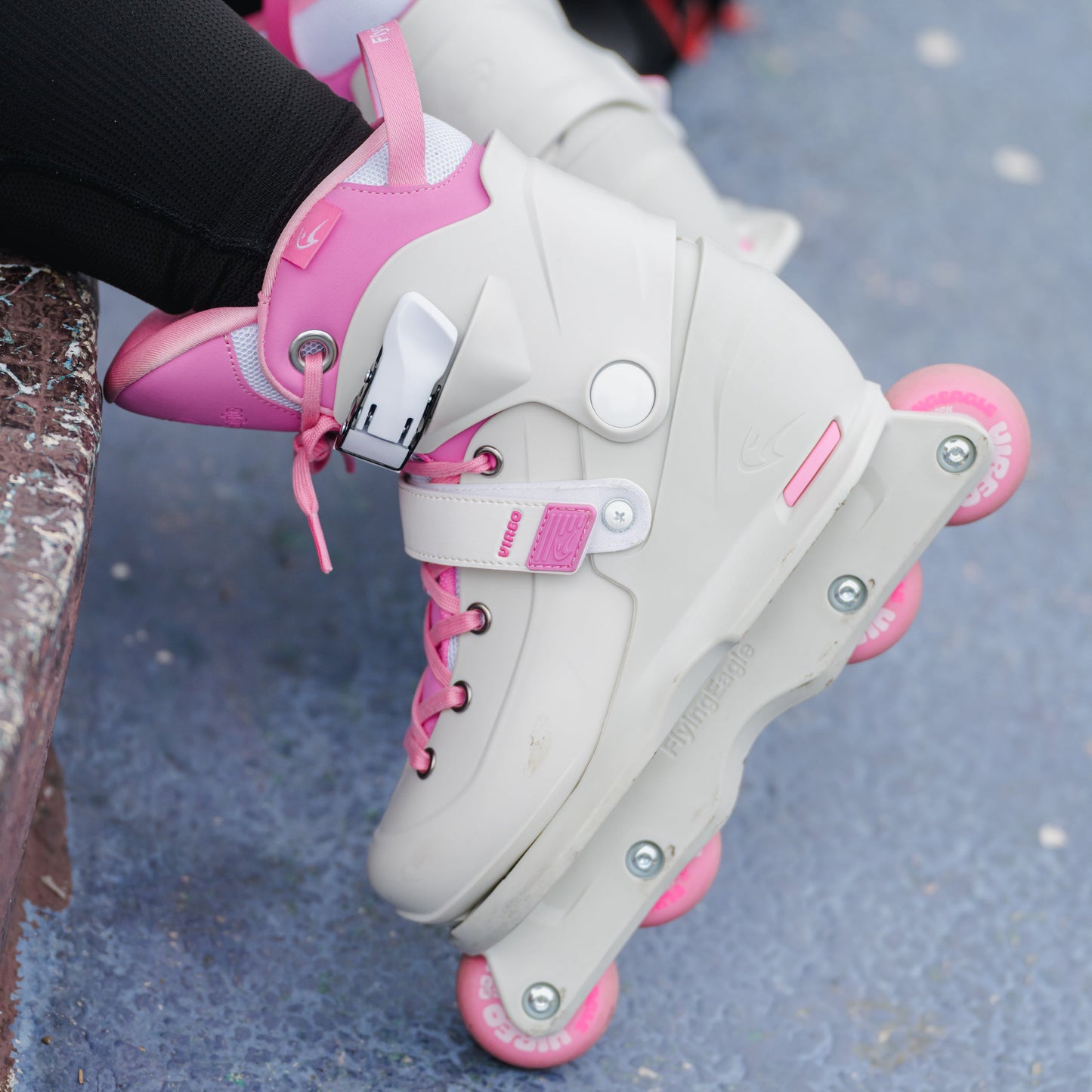 Children in pink FlyingEagle VIREO aggressive skates Outdoor 