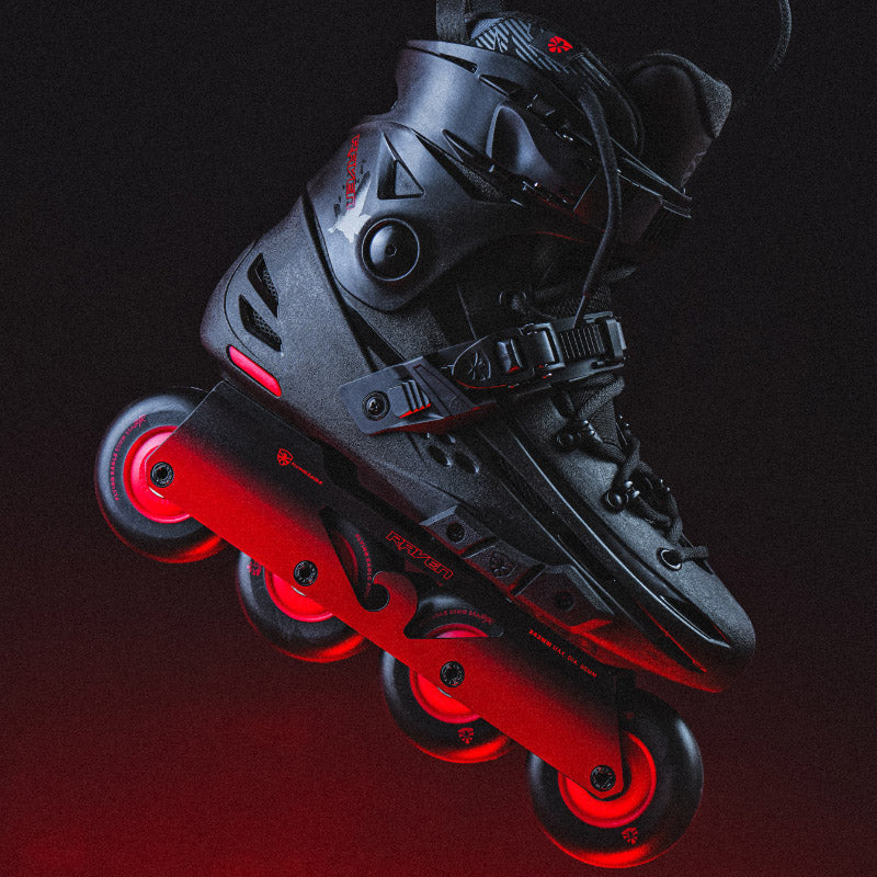 Black Flying Eagle RAVEN inline skate with red wheels 