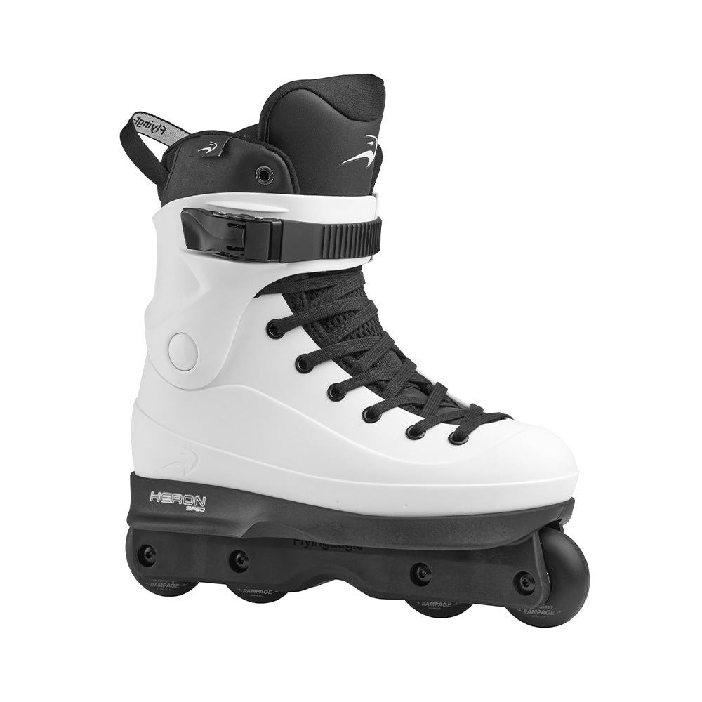 Flying Eagle HERON SF60 White 4 wheel aggressive inline skates flat setup, high impact hard boot shell