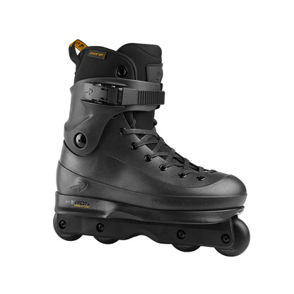 Black Flying Eagle HERON SF60 PRO aggressive skates with RAMPAGE 60mm SHR 90A wheels, side view