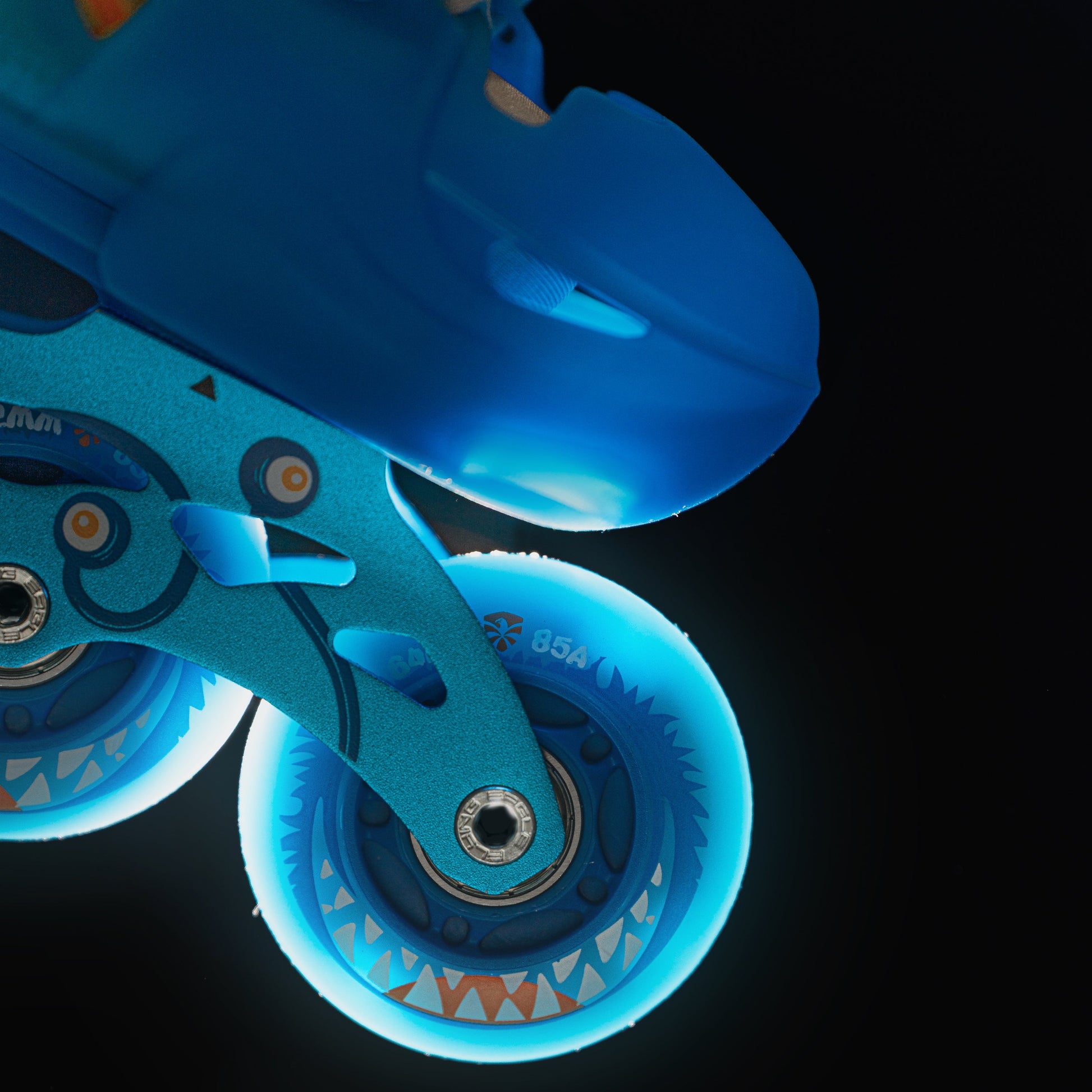 FlyingEagle L6 Lumos blue kid inline skates with visible wheels 