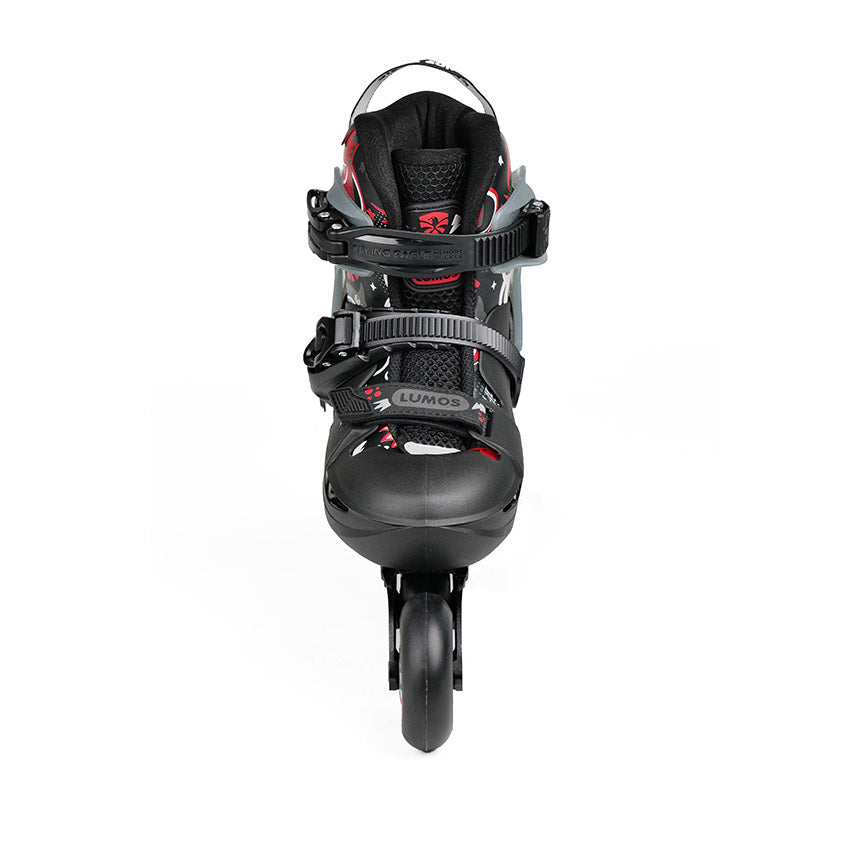 Front view of FlyingEagle L6 Lumos black kid inline skates size-adjustable EU 27-42