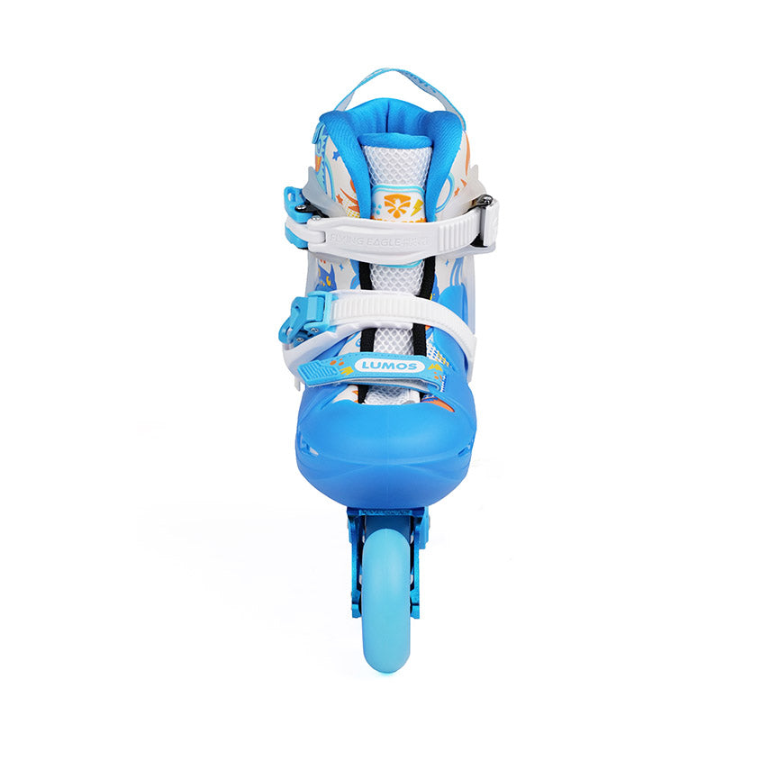 Front view of FlyingEagle L6 Lumos blue kid inline skates size-adjustable EU 27-42