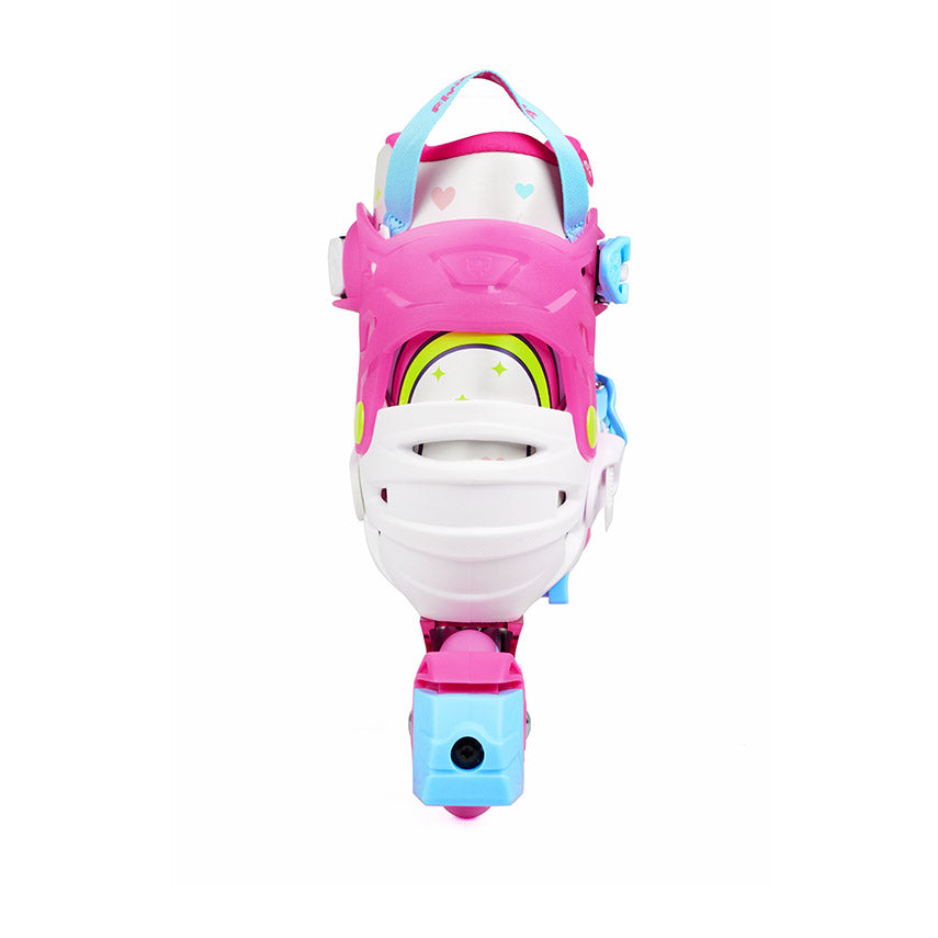 Back view pink FlyingEagle L6 Lumos inline skates with universal brake for secure skating