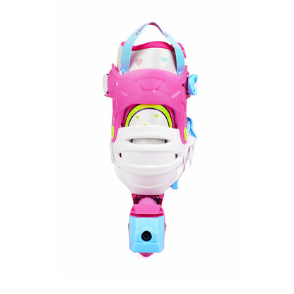 Back view pink FlyingEagle L6 Lumos inline skates with universal brake for secure skating