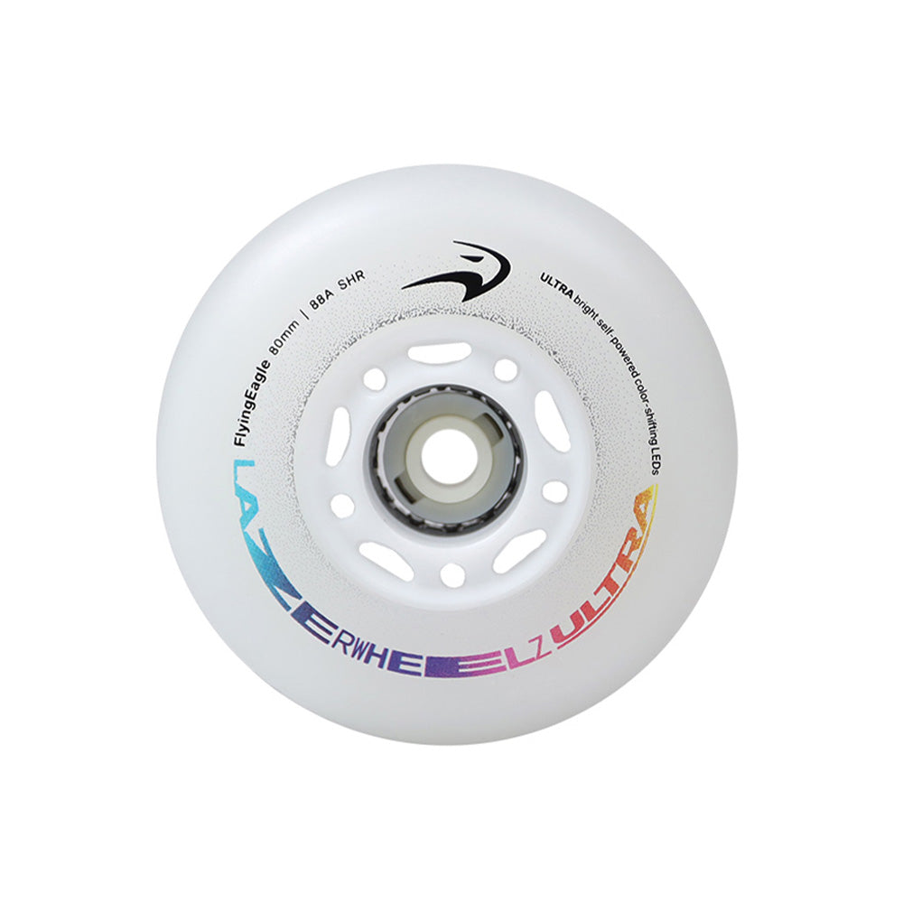 FlyingEagle LAZERWHEELZ ULTRA 80mm color-shifting wheel, 88A PU with LED lights, durable for freeskate