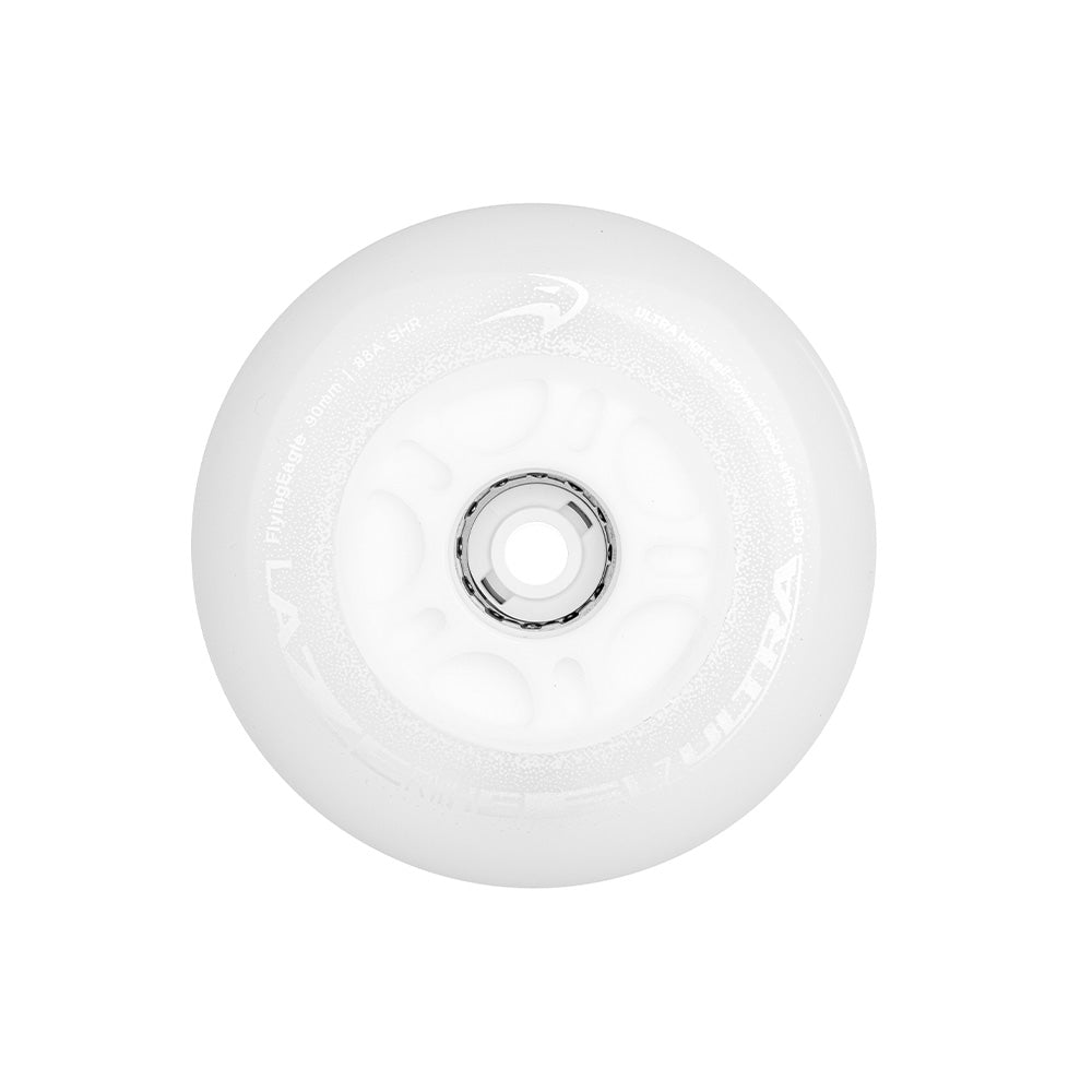 FlyingEagle LAZERWHEELZ ULTRA 80mm white wheel, 88A PU with rotation-activated LED lights, durable for freeskate, urban and fitness skating