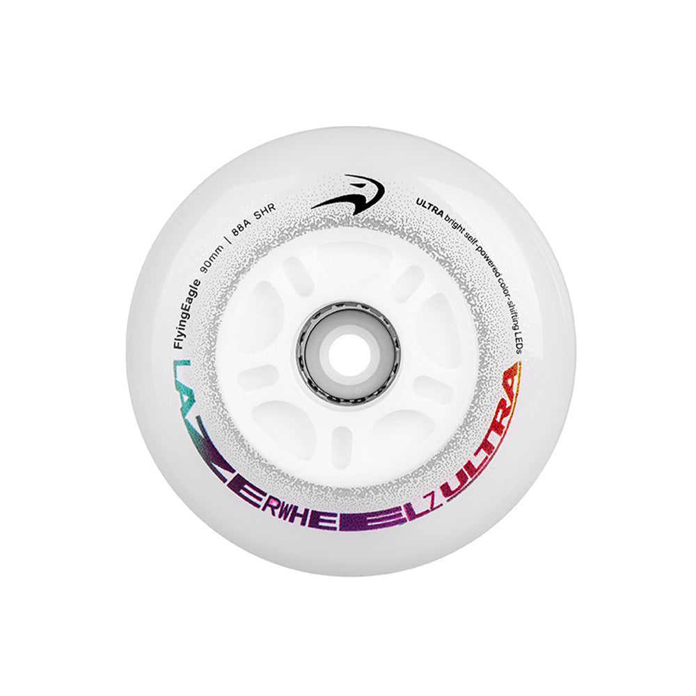 FlyingEagle LAZERWHEELZ ULTRA 90mm color-shifting wheel, vibrant LED lighting, improves night visibility, built for long-lasting use