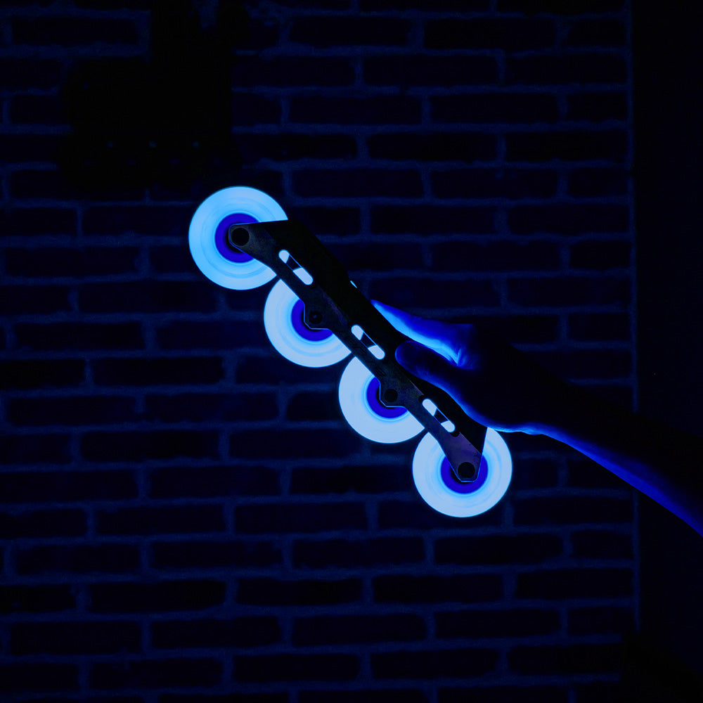 FlyingEagle LAZERWHEELZ ULTRA blue luminous wheel, LED lights up while rotating. Durable 88A high rebound wheel for all-round skating.