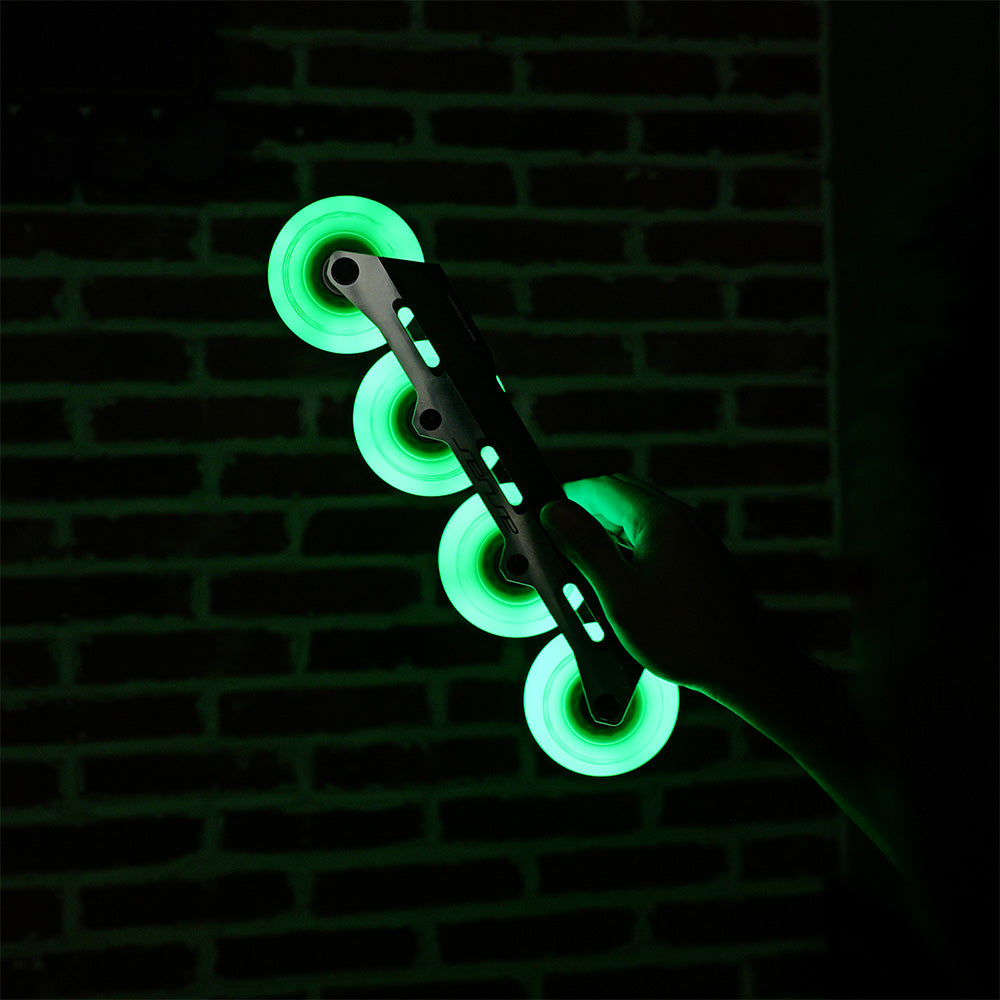 FlyingEagle LAZERWHEELZ ULTRA green LED light wheel, 88A hardness, long-lasting performance for urban and fitness skating.