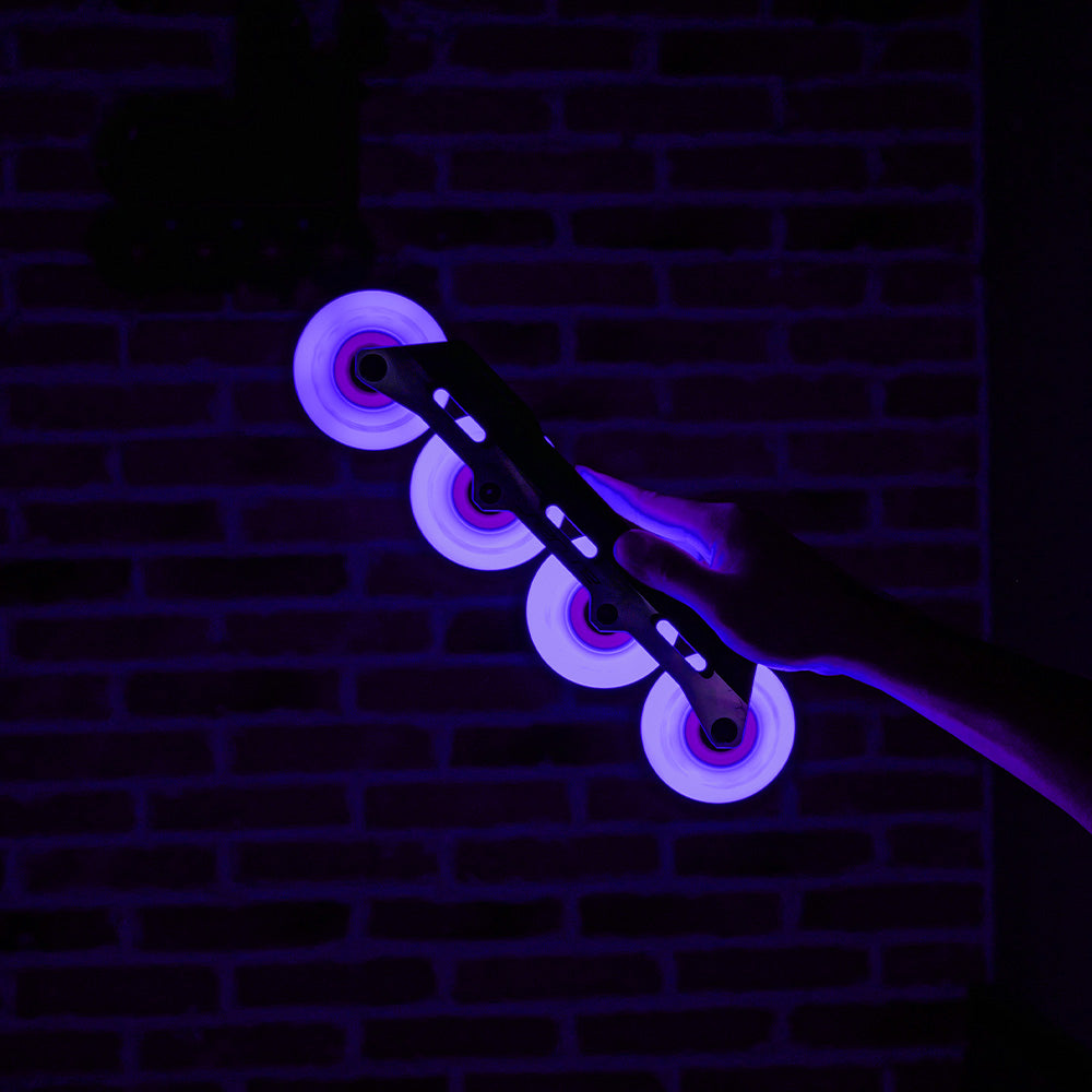 FlyingEagle LAZERWHEELZ ULTRA purple glowing wheel, rotation-triggered LED lights, fast and durable for freeskate skating.