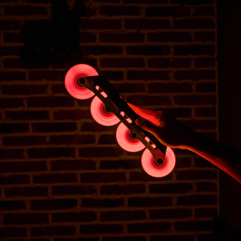 FlyingEagle LAZERWHEELZ ULTRA red wheel with glowing LED lights, high rebound material, stylish and visible for night skating.