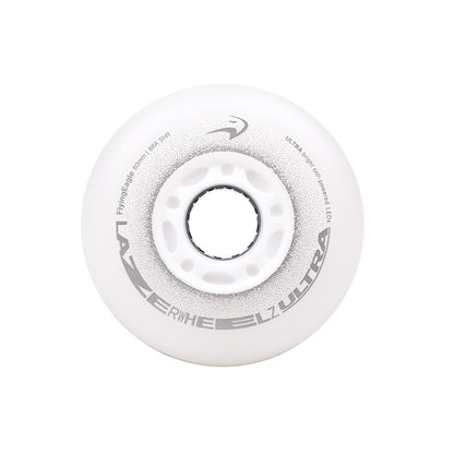 FlyingEagle LAZERWHEELZ ULTRA white wheel, 88A PU with LED lighting. Rotation-activated lights, durable for freeskate, urban and fitness skating