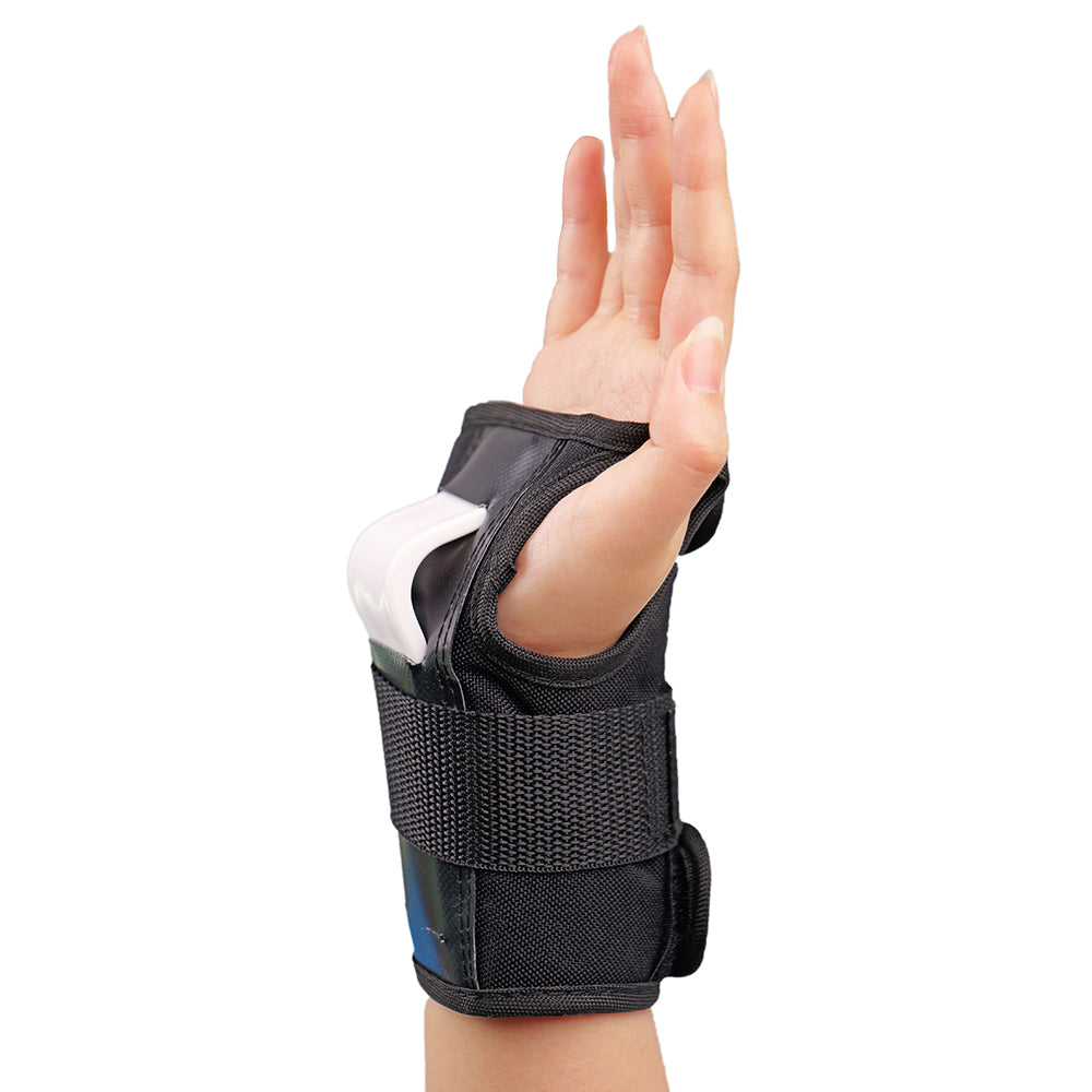 Person wearing FlyingEagle CORE Wrist Guards, comfortable ergonomic wrist protection for skating