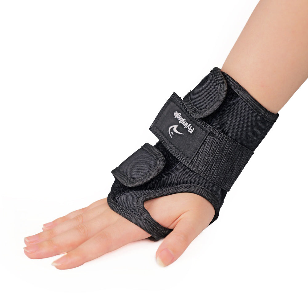 Skater equipped with FlyingEagle CORE Wrist Guards, secure wrist support for all skating activities