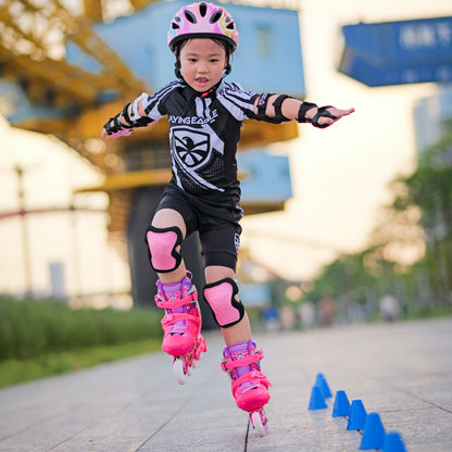 Young beginner practicing freestyle skating with FlyingEagle LUMAFLY glowing wheels