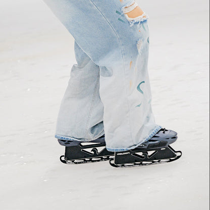 Sportsman sliding on ice using inline skates converted by FlyingEagle ICE BLADES