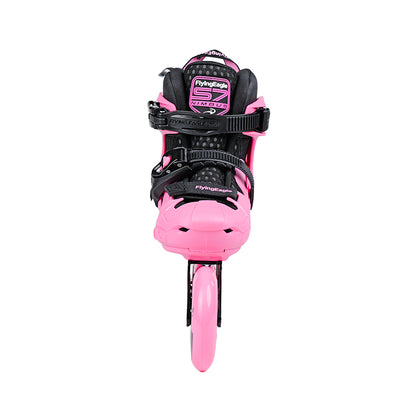 Pink S7 SPEED PRO kids inline skates front view, wide fit for growing children feet
