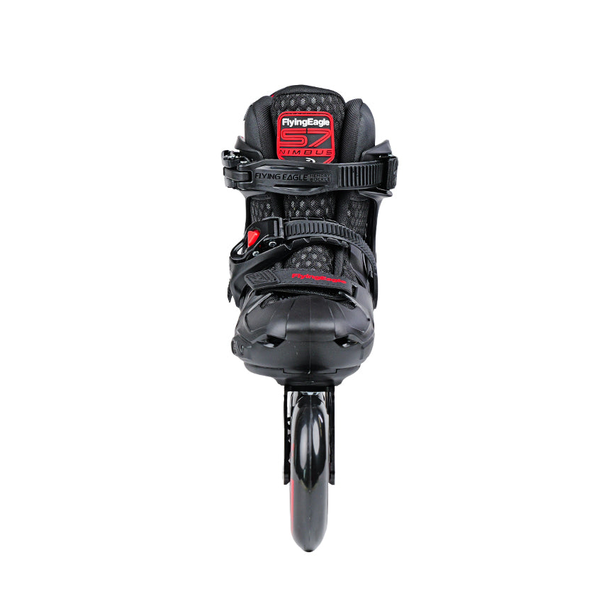 Black S7 SPEED PRO kids inline skates front view, 3 wheels wide fit for growing fee