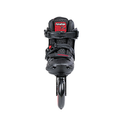 Black S7 SPEED PRO kids inline skates front view, 3 wheels wide fit for growing fee