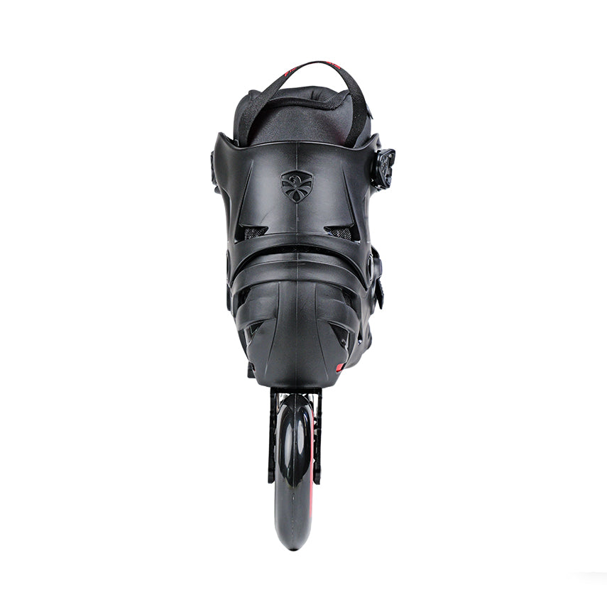 Black S7 SPEED PRO kids skates back view, adjustable sizing EU 27 to 39