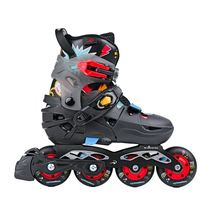 FlyingEagle S7 PRO NIMBUS black kids inline skates hard boot 4 wheels