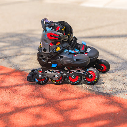FlyingEagle black and red S7 PRO NIMBUS inline skates at outdoor playground