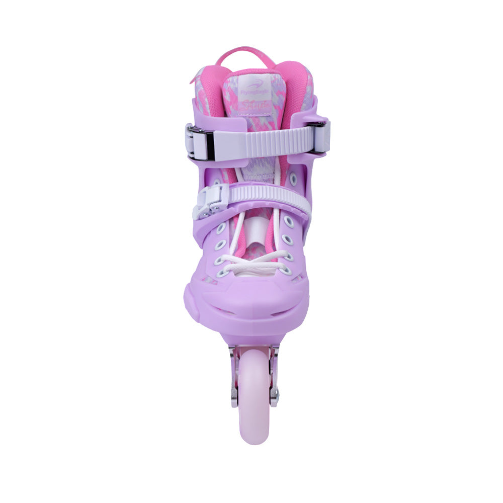 Hard-boot mauve urban skate, equipped with heel shock absorber, stylish and dependable for urban skating
