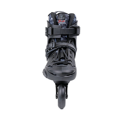 Hard-boot black urban skate by FlyingEagle SHRIKE, heel cushion and supportive cuff for top comfort and performance