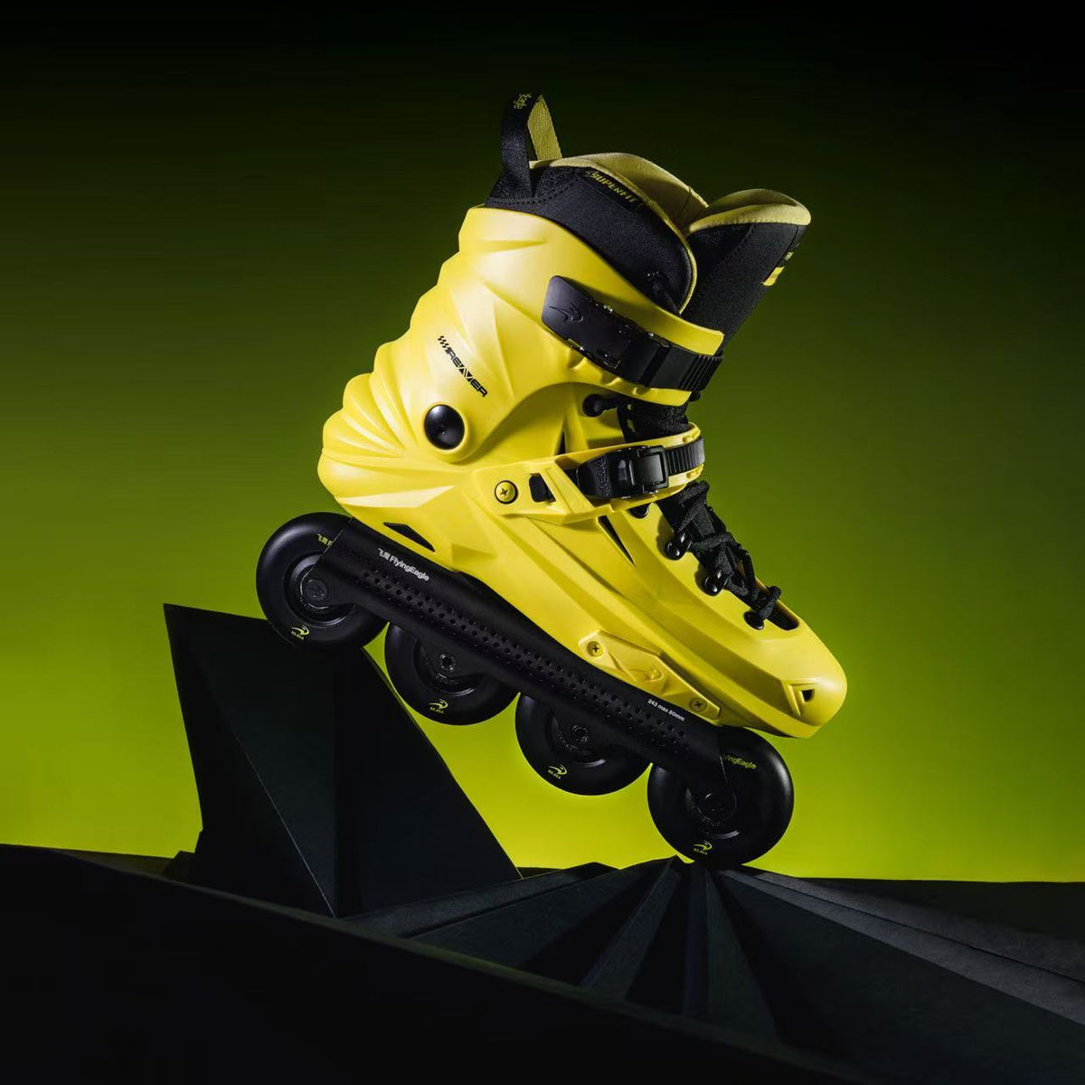 Flying Eagle REAVER S7680 x6  inline skate boot in bright yellow with with four black wheels