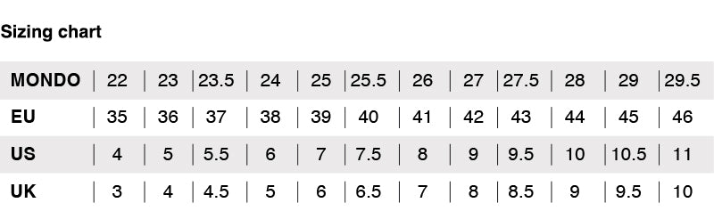 Sizing chart for RAPTOR T110