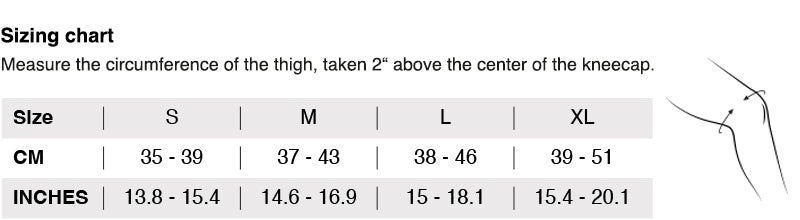 Sizing chart for SHIELD PRO